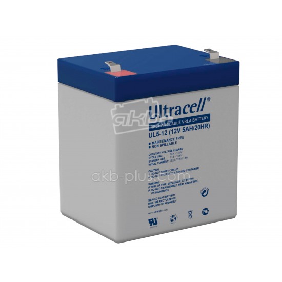 Батарея аккумуляторная Ultracell UL5-12, 12В, 5Ач, AGM - купить